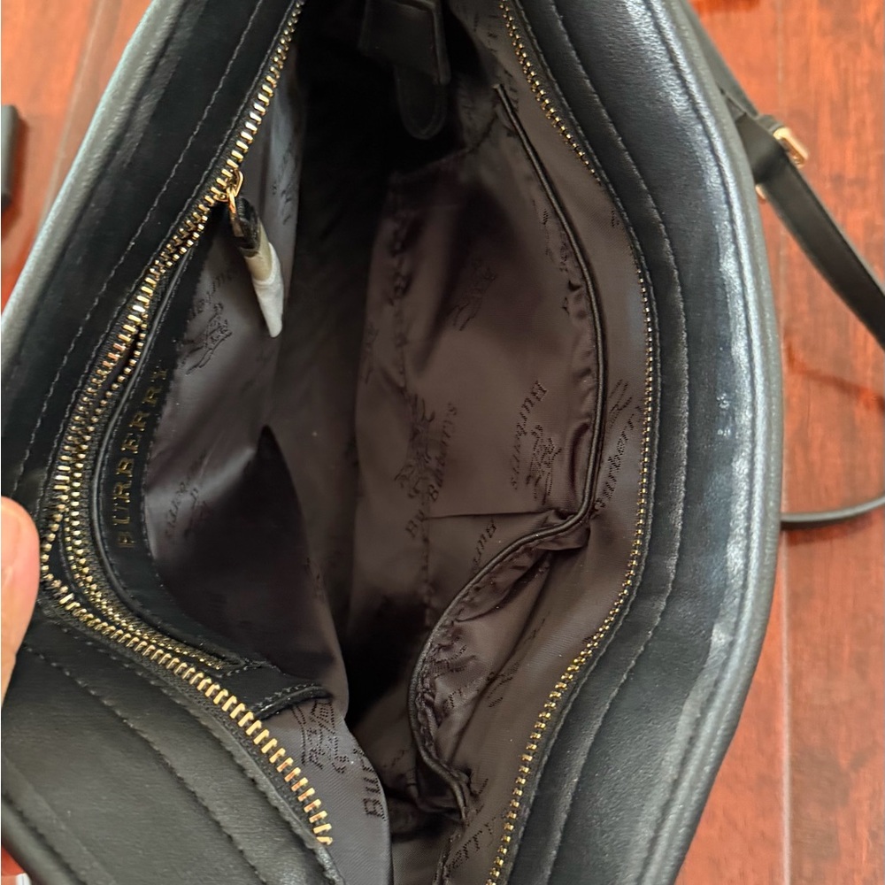 Burberry Beige Plaid Tote with Black Trim and Gold Logo - Picture 6 of 9
